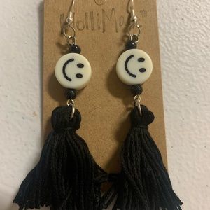 Black and white smiley earrings